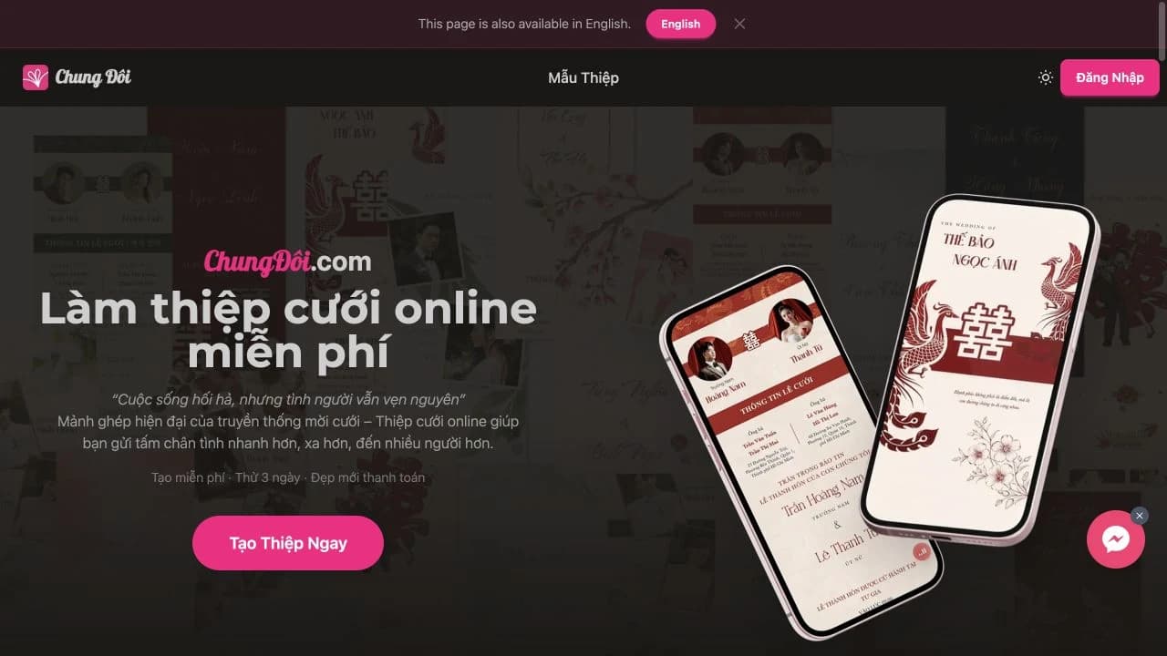 Trang chủ Chung Đôi — nền tảng tạo thiệp cưới online