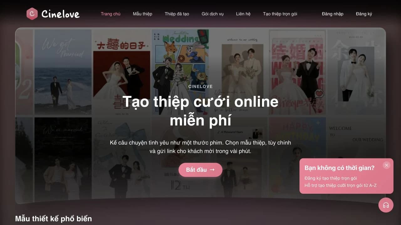 Trang chủ CineLove — nền tảng tạo thiệp cưới online