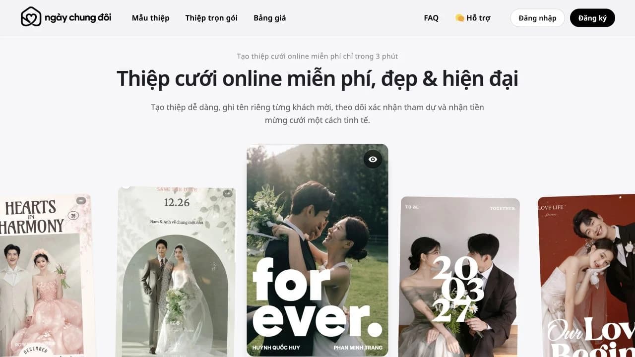 Trang chủ Ngày Chung Đôi — nền tảng tạo thiệp cưới online