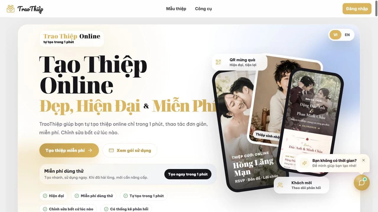 Trang chủ Trao Thiệp — nền tảng tạo thiệp cưới online